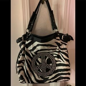 Zebra print large shoulder bag